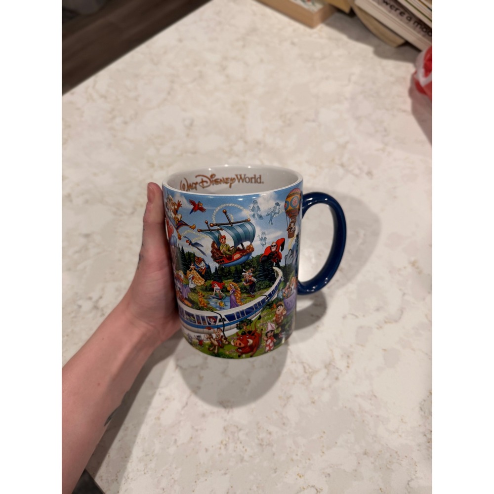 Walt Disney World Parks Character Collage Oversized Coffee Mug Blue Handle